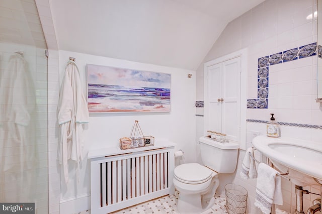 315 Linden Ave, Doylestown, PA 18901 - bathroom featuring lofted ceiling, toilet, and radiator