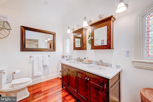 315 Linden Ave, Doylestown, PA 18901 - bathroom with toilet, wood finished floors, double vanity, and baseboards