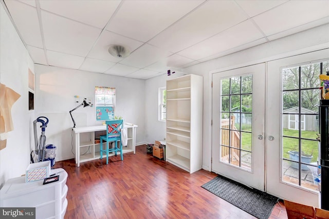 96 Billerbeck St, New Oxford, PA 17350 - office area featuring a drop ceiling, french doors, and wood finished floors