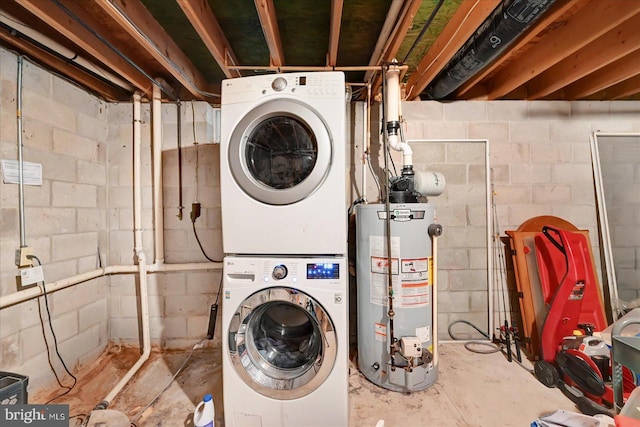 96 Billerbeck St, New Oxford, PA 17350 - laundry room featuring stacked washing machine and dryer and gas water heater