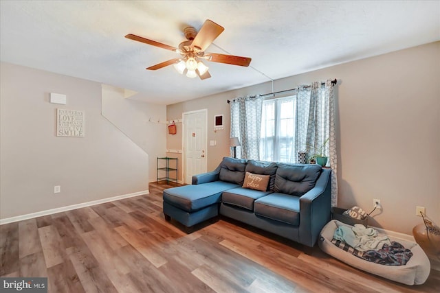 96 Billerbeck St, New Oxford, PA 17350 - living area with ceiling fan, wood finished floors, and baseboards