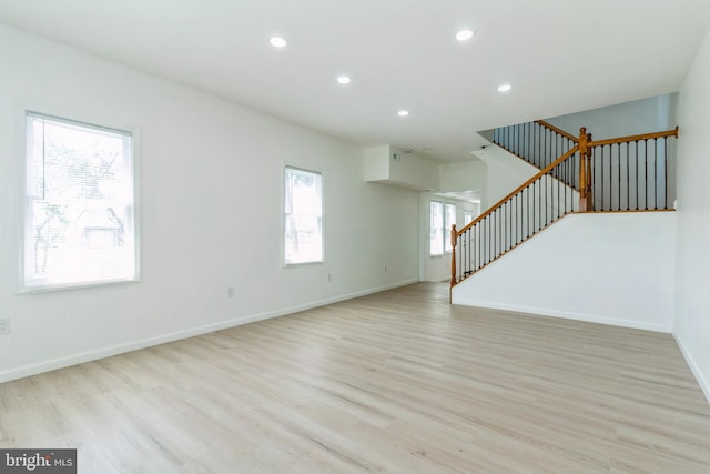 229 Shoemaker Rd, Bridgeton, NJ 08302 - unfurnished living room featuring stairs, wood finished floors, recessed lighting, and baseboards