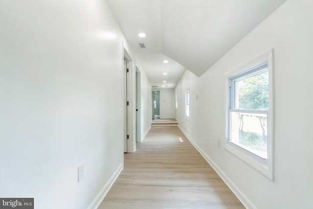 229 Shoemaker Rd, Bridgeton, NJ 08302 - hallway with recessed lighting, baseboards, light wood finished floors, and lofted ceiling