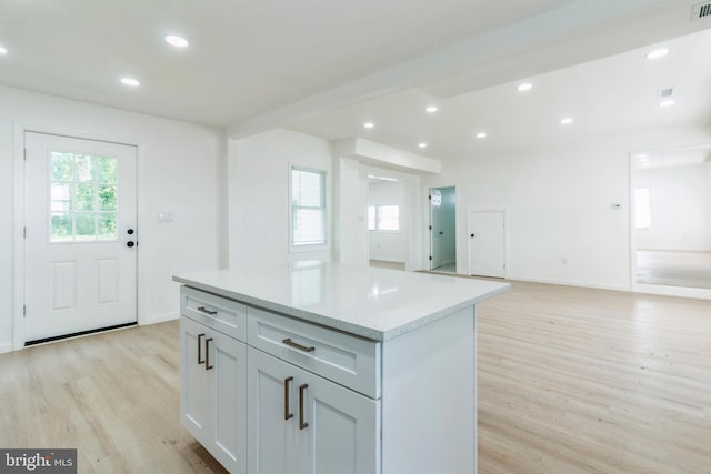 229 Shoemaker Rd, Bridgeton, NJ 08302 - kitchen featuring plenty of natural light, light wood-style flooring, a center island, recessed lighting, and light stone counters