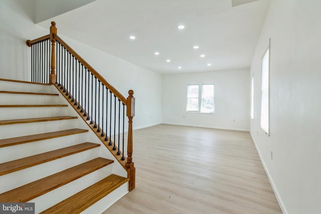 229 Shoemaker Rd, Bridgeton, NJ 08302 - stairway featuring recessed lighting, wood finished floors, and baseboards