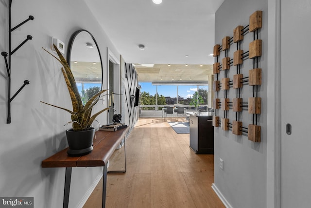 1200 Steuart St Unit 326, Baltimore, MD 21230 - corridor featuring light wood-style floors, floor to ceiling windows, and recessed lighting