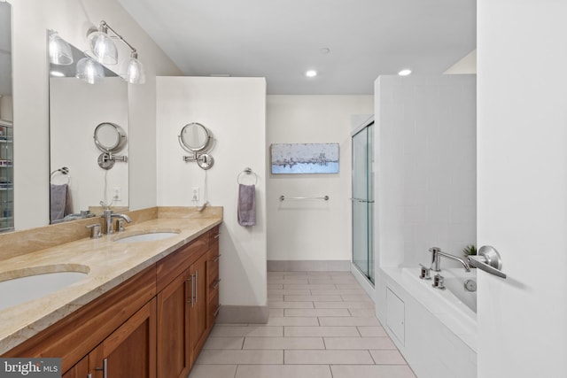 1200 Steuart St Unit 326, Baltimore, MD 21230 - full bath with a stall shower, a bath, double vanity, tile patterned flooring, and recessed lighting