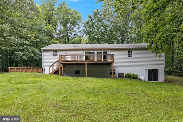 830 Willow Way, Prince Frederick, MD 20678 - rear view of property featuring a deck, stairway, central AC unit, and a yard