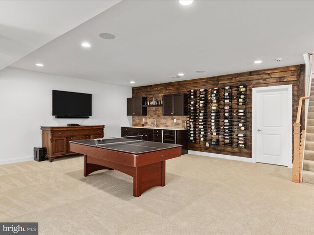 103 Titmouse Ct, Lake Frederick, VA 22630 - playroom with light colored carpet, bar with sink, recessed lighting, and baseboards