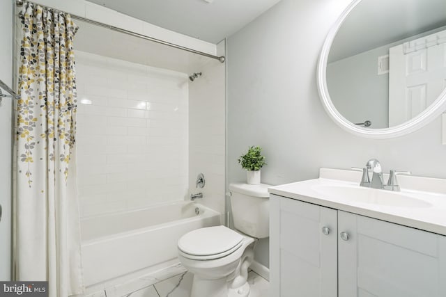 1808 Sara Ave, Severn, MD 21144 - bathroom with toilet, shower / tub combo, vanity, and marble look tile flooring