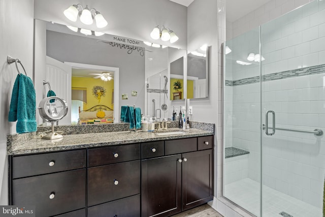 20843 Country Rd, Georgetown, DE 19947 - bathroom featuring ensuite bathroom, ceiling fan, a shower stall, and vanity