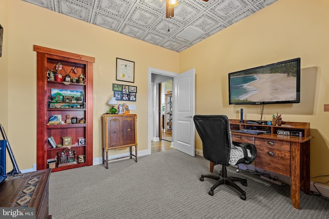 20843 Country Rd, Georgetown, DE 19947 - carpeted office space with ceiling fan, an ornate ceiling, and baseboards