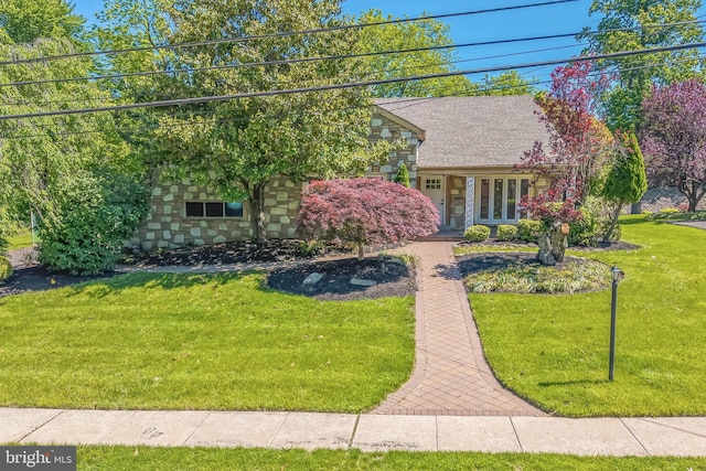 7715 Doe Ln, Glenside, PA 19038 - view of front of home featuring a front yard, french doors, and a shingled roof