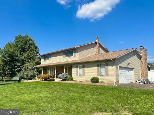 3524 Klockner, Hamilton, NJ 08690 - traditional home with an attached garage, driveway, a front yard, and a chimney