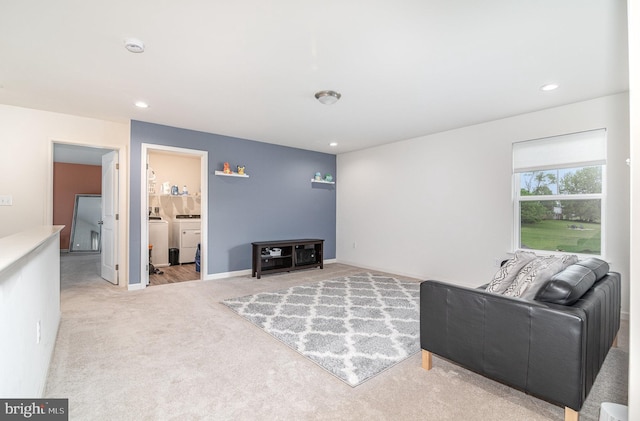 6320 Neha Dr, Mechanicsburg, PA 17050 - living room featuring washer and dryer, carpet, recessed lighting, and baseboards