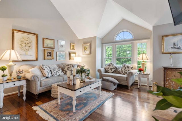 3214 Charing Cross Unit 18, Wilmington, DE 19808 - living room featuring vaulted ceiling and dark wood-style floors
