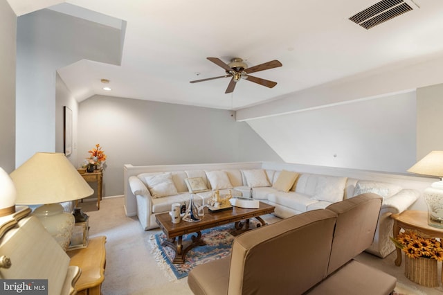 3214 Charing Cross Unit 18, Wilmington, DE 19808 - living room with a ceiling fan, vaulted ceiling, recessed lighting, and carpet