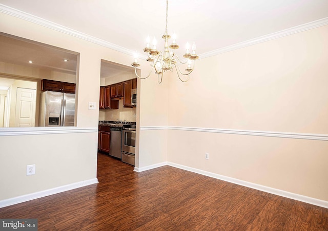 1 Lough Mask Ct Unit 101, Lutherville Timonium, MD 21093 - unfurnished dining area with dark wood-style floors, a chandelier, baseboards, and crown molding