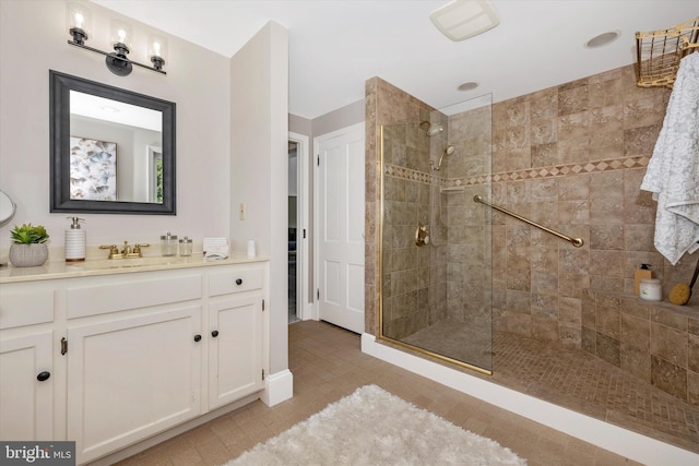 8423 Yellow Springs Rd, Frederick, MD 21702 - bathroom featuring vanity, a walk in shower, and tile patterned floors