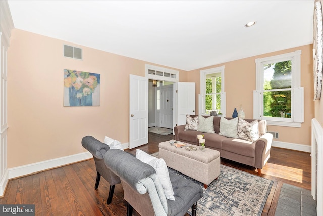 8423 Yellow Springs Rd, Frederick, MD 21702 - living area with baseboards, dark wood-style flooring, and recessed lighting