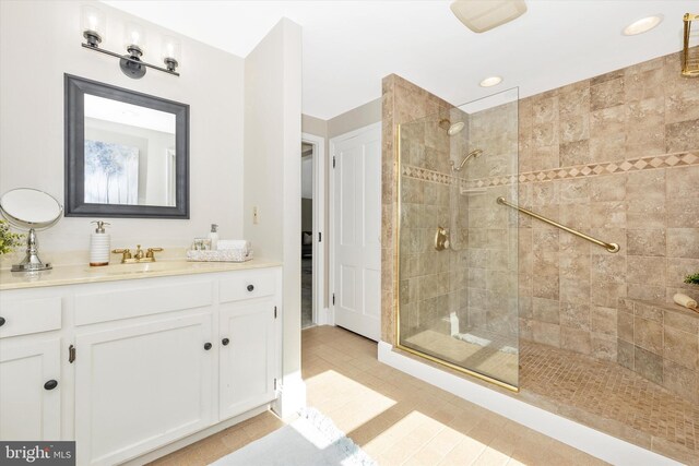8423 Yellow Springs Rd, Frederick, MD 21702 - full bath with a walk in shower, vanity, and tile patterned flooring