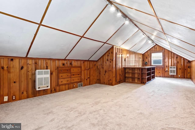 201 Village Rd, Harrisburg, PA 17112 - bonus room featuring vaulted ceiling, heating unit, wooden walls, and carpet