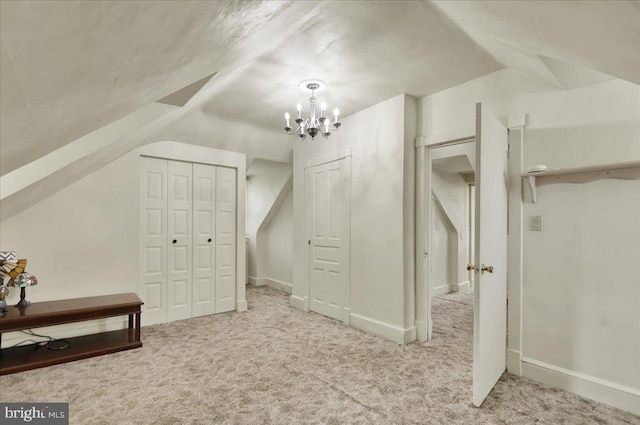 410 Windsor St, Wyomissing, PA 19610 - additional living space featuring lofted ceiling, a chandelier, carpet, and baseboards