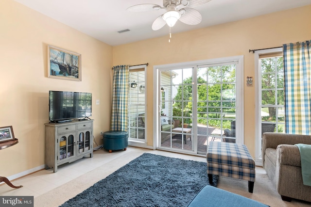 7482 Jeffreys Way, Easton, MD 21601 - tiled living area featuring a ceiling fan and baseboards