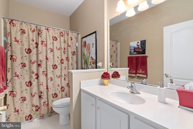 7482 Jeffreys Way, Easton, MD 21601 - full bathroom featuring toilet, vanity, tile patterned floors, and a shower with curtain
