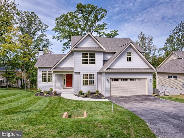 6712 Ridgecrest Rd, New Market, MD 21774 - traditional-style home featuring driveway, a garage, a shingled roof, a front yard, and a chimney