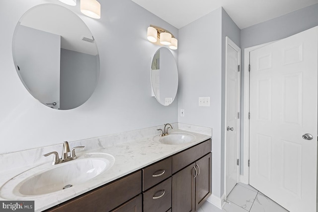 6712 Ridgecrest Rd, New Market, MD 21774 - full bath featuring double vanity and marble finish flooring