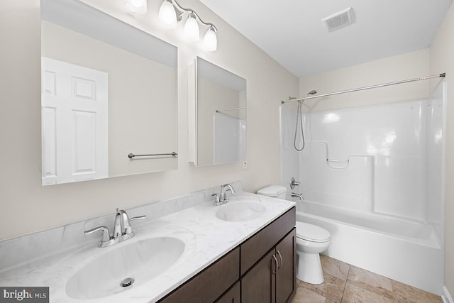 6712 Ridgecrest Rd, New Market, MD 21774 - bathroom featuring toilet,  shower combination, and double vanity