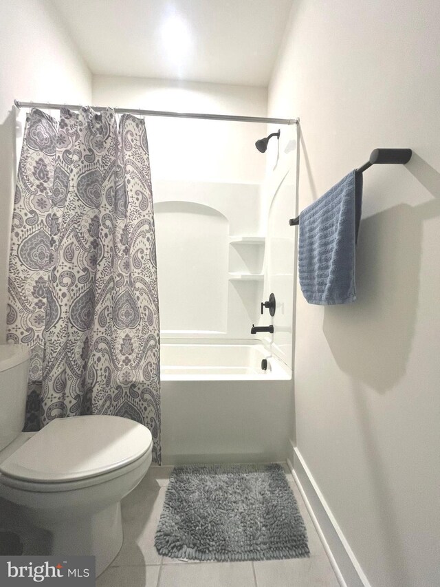 16801 Chalet Ct, Chesterfield, VA 23832 - bathroom with toilet, shower / tub combo, tile patterned floors, and baseboards