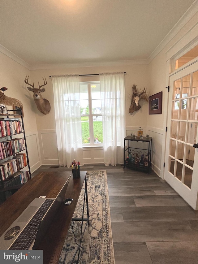 16801 Chalet Ct, Chesterfield, VA 23832 - home office featuring ornamental molding, a decorative wall, and wood finished floors