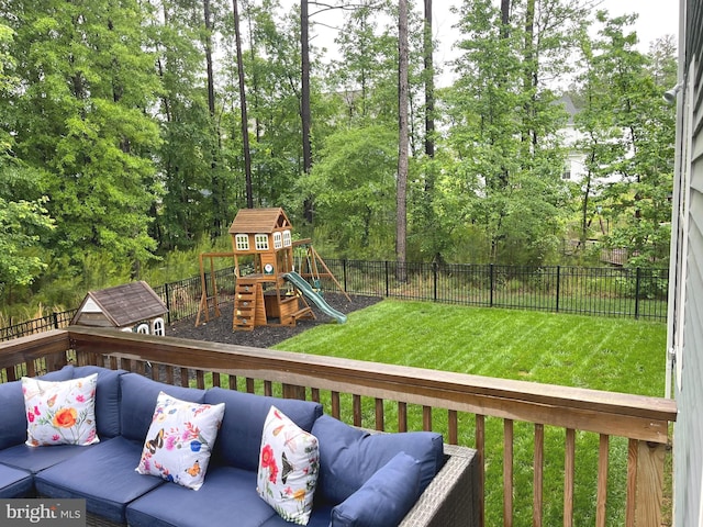 16801 Chalet Ct, Chesterfield, VA 23832 - wooden terrace with a playground and an outdoor hangout area