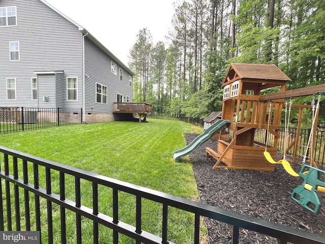 16801 Chalet Ct, Chesterfield, VA 23832 - view of yard with a playground, a deck, and view of scattered trees