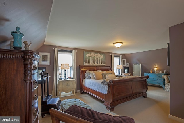 1249 Pebble Hill Rd, Doylestown, PA 18901 - bedroom featuring light carpet, vaulted ceiling, and baseboards