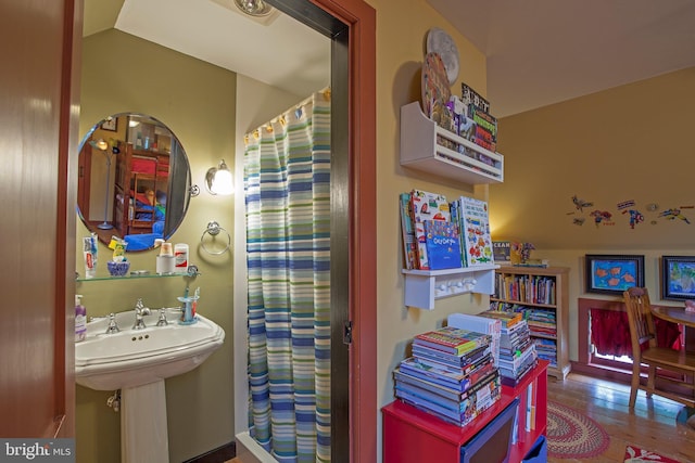 1249 Pebble Hill Rd, Doylestown, PA 18901 - full bathroom with a shower with curtain and wood finished floors