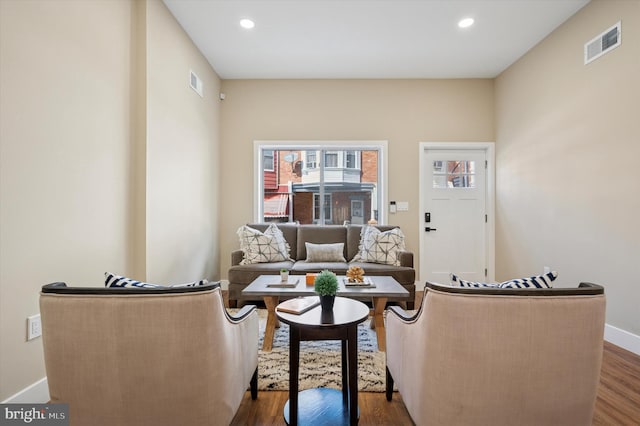 6210 Clearview St, Philadelphia, PA 19138 - living area with dark wood-type flooring, baseboards, and recessed lighting