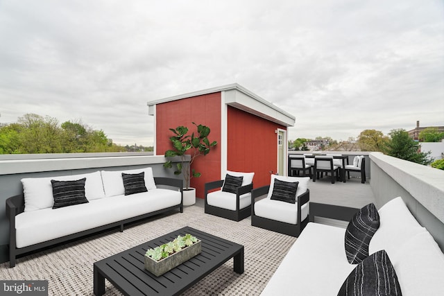 6210 Clearview St, Philadelphia, PA 19138 - view of patio with an outdoor hangout area, outdoor dining space, an outbuilding, and a deck