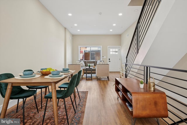 6210 Clearview St, Philadelphia, PA 19138 - dining area with wood finished floors, recessed lighting, and stairs