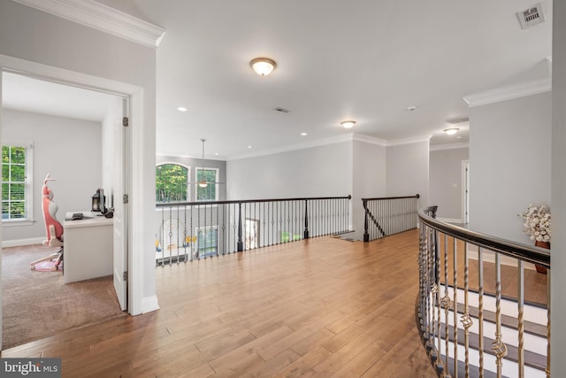 2 Jessica Ct, Tabernacle, NJ 08088 - corridor featuring an upstairs landing, wood finished floors, ornamental molding, baseboards, and recessed lighting