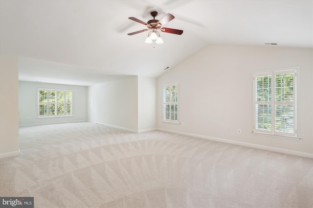 14908 Little Bennett Dr, Clarksburg, MD 20871 - empty room featuring light colored carpet, baseboards, vaulted ceiling, and a ceiling fan