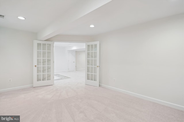 14908 Little Bennett Dr, Clarksburg, MD 20871 - spare room with french doors, beam ceiling, baseboards, recessed lighting, and carpet