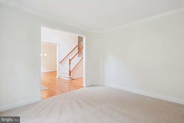 14908 Little Bennett Dr, Clarksburg, MD 20871 - carpeted empty room featuring ornamental molding, stairs, and baseboards