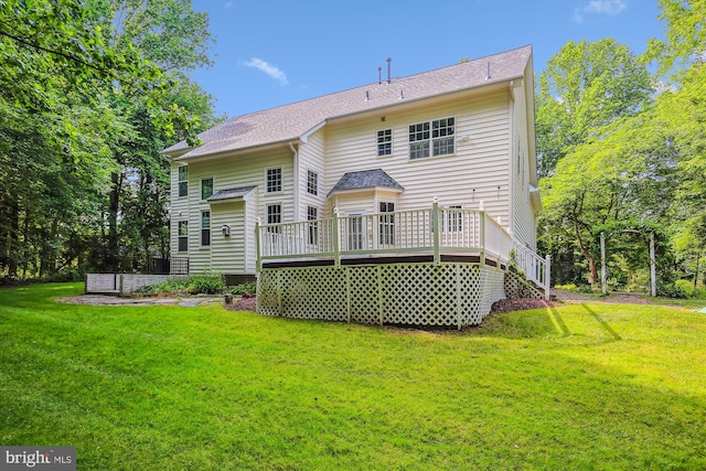 14908 Little Bennett Dr, Clarksburg, MD 20871 - back of property featuring a lawn, a wooden deck, and a shingled roof