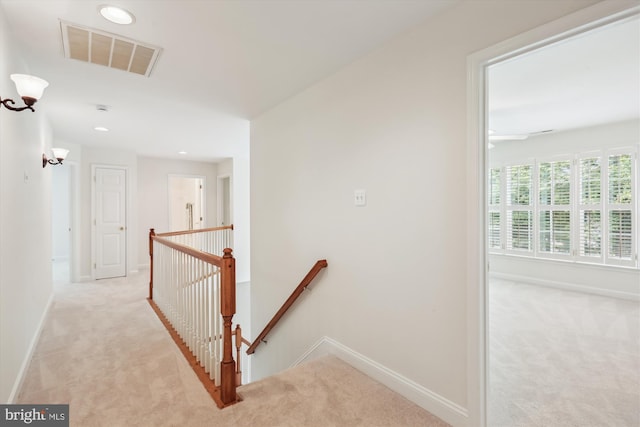 14908 Little Bennett Dr, Clarksburg, MD 20871 - hall featuring an upstairs landing, carpet flooring, baseboards, and recessed lighting