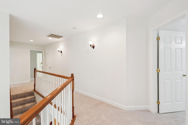 14908 Little Bennett Dr, Clarksburg, MD 20871 - corridor with an upstairs landing, light carpet, baseboards, and recessed lighting