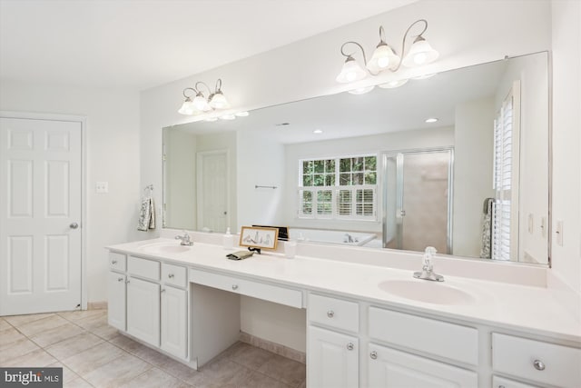 14908 Little Bennett Dr, Clarksburg, MD 20871 - bathroom featuring double vanity, tile patterned flooring, a stall shower, and a bath