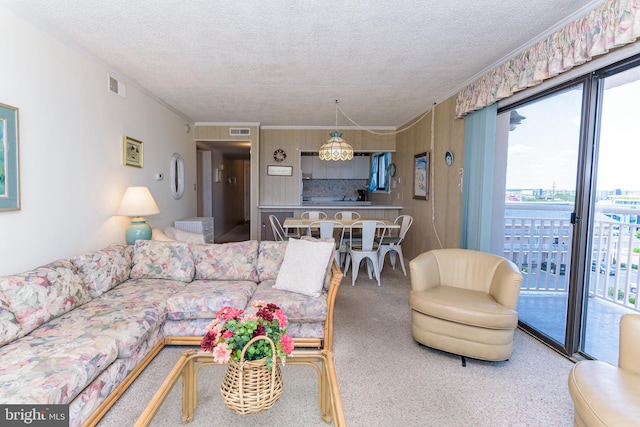 2901 Atlantic Ave Unit 404, Ocean City, MD 21842 - living room with a textured ceiling, ornamental molding, and carpet floors